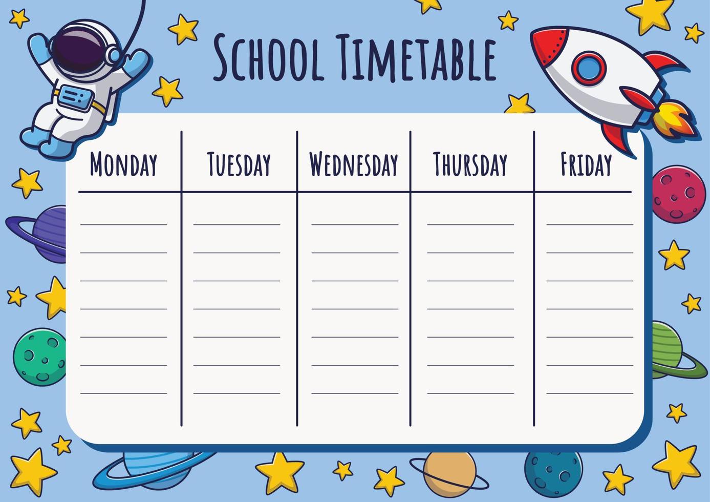 School timetable. Space. Vector design.