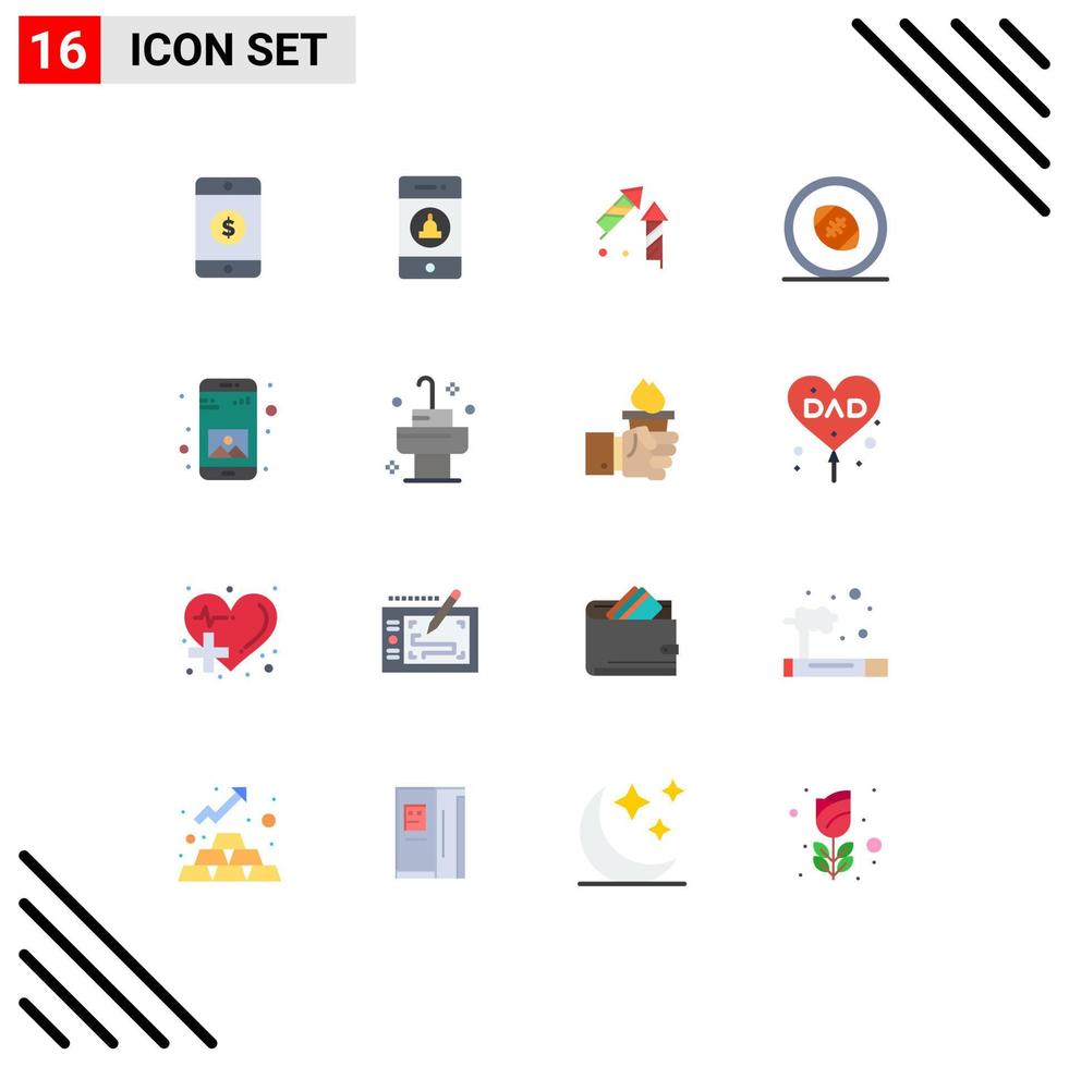 Flat Color Pack of 16 Universal Symbols of application rugby scrum china rugby posts rugby ball Editable Pack of Creative Vector Design Elements