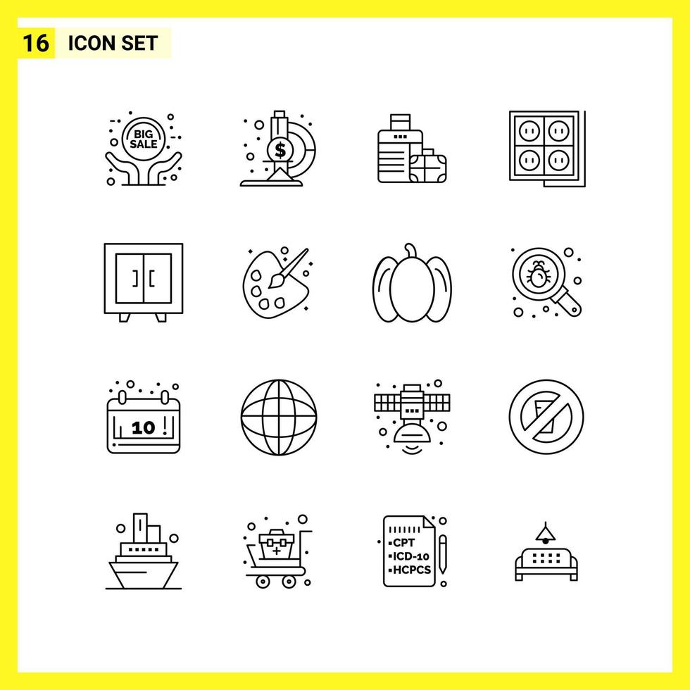 16 Icon Set Simple Line Symbols Outline Sign on White Background for Website Design Mobile Applications and Print Media vector