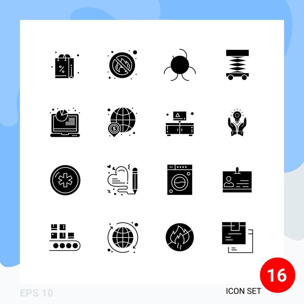 16 iconos creativos signos y símbolos modernos de análisis informe análisis de biología andamios elementos de diseño de vectores editables