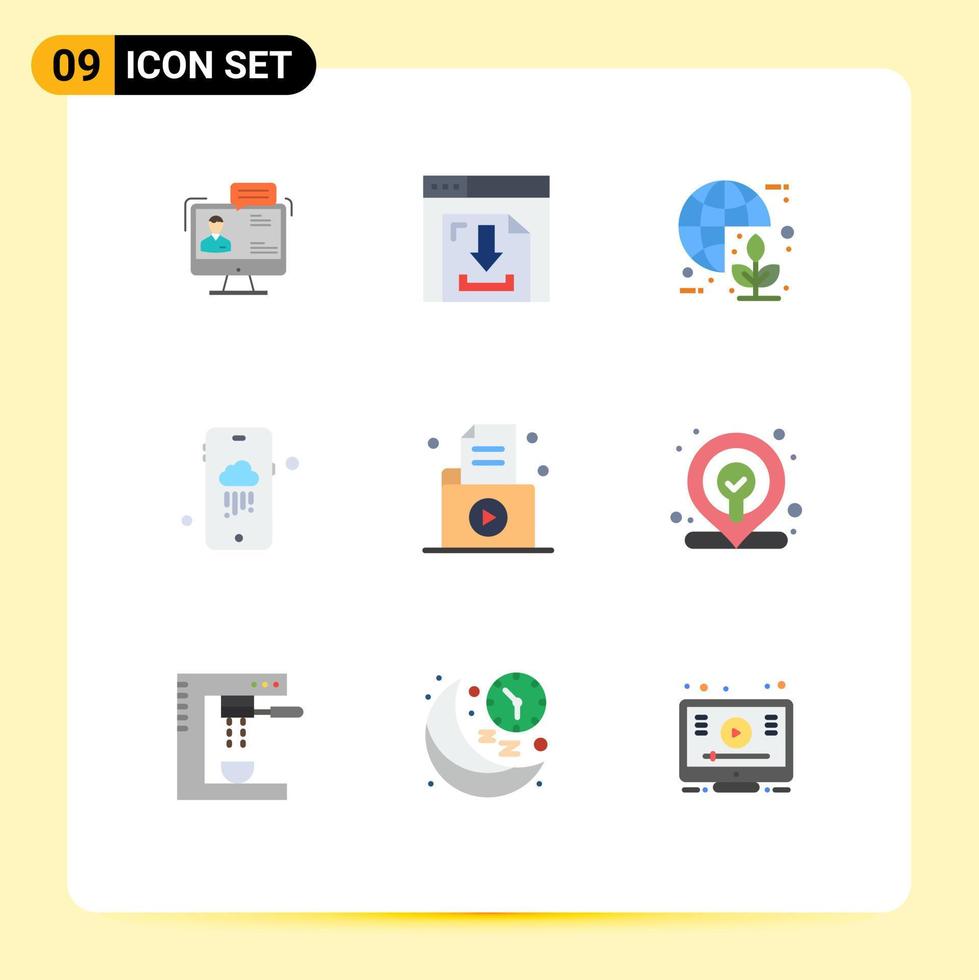 Modern Set of 9 Flat Colors and symbols such as rainy mobile internet energy green Editable Vector Design Elements