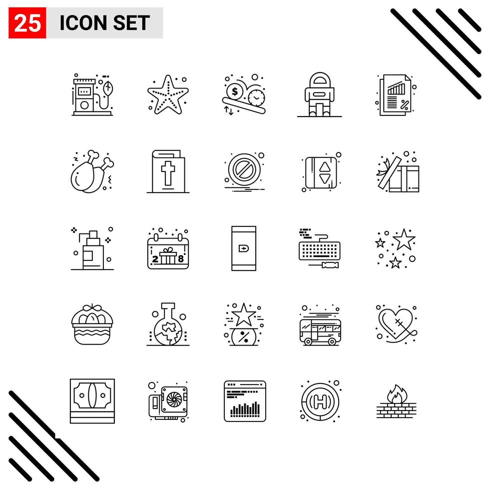 conjunto perfecto de píxeles de 25 iconos de línea conjunto de iconos de esquema para el diseño de sitios web y la interfaz de aplicaciones móviles vector