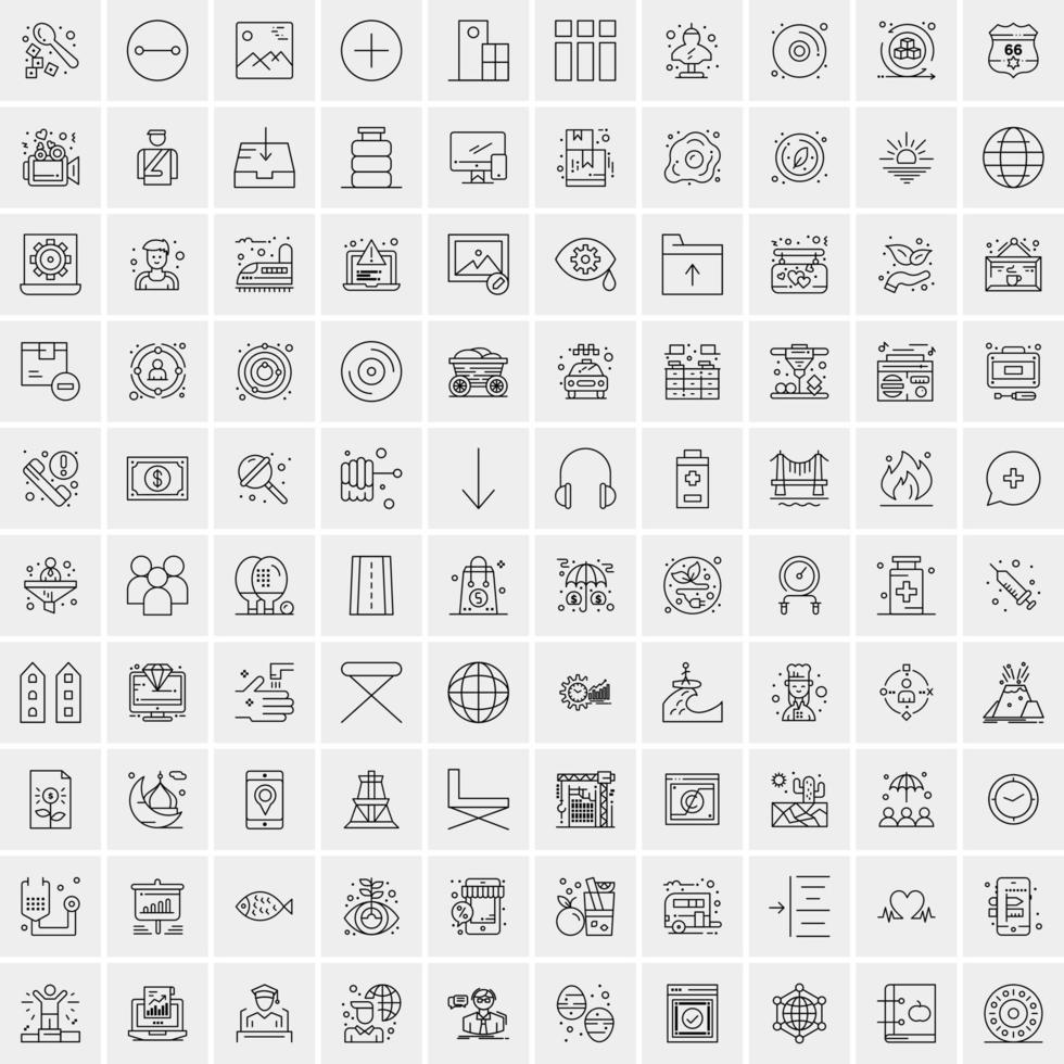 100 Universal Black Line Icons on White Background vector