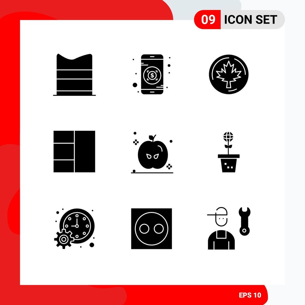 Set of 9 Vector Solid Glyphs on Grid for environment turkey canada thanksgiving wireframe Editable Vector Design Elements