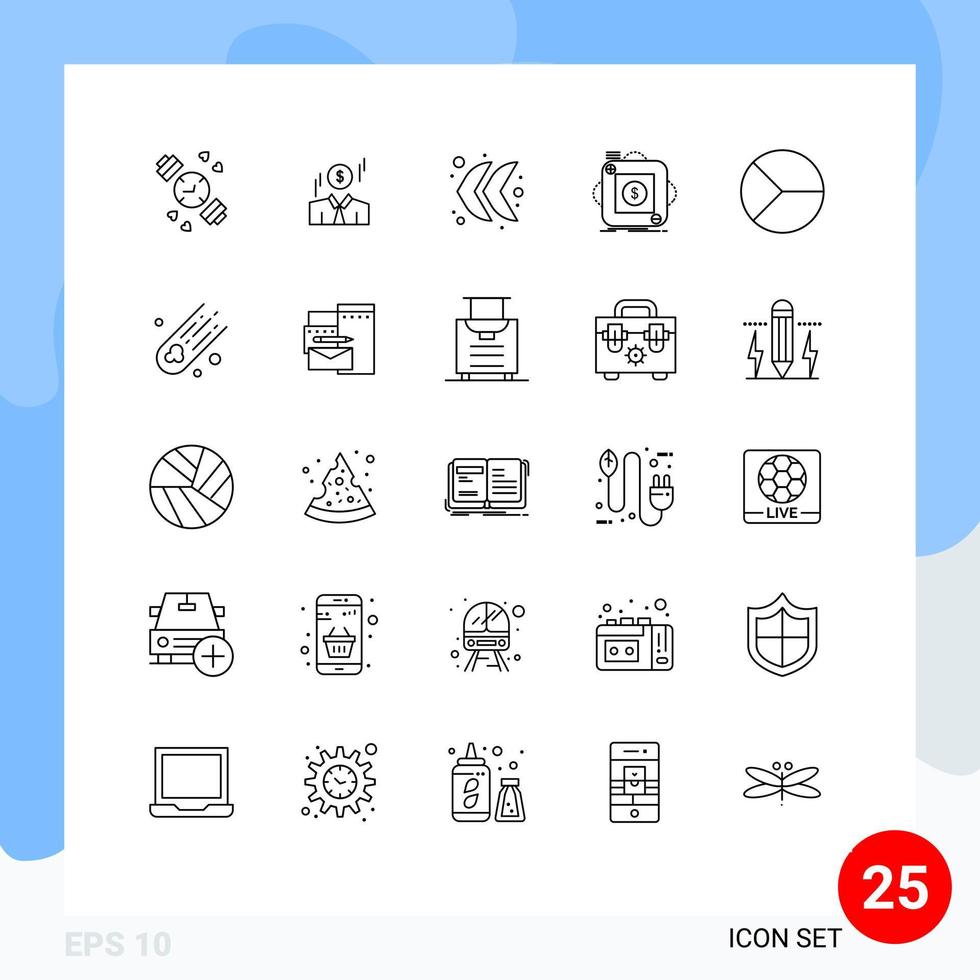 25 símbolos de signos de línea universal de dirección de negocios de finanzas elementos de diseño de vector editables de aplicaciones móviles