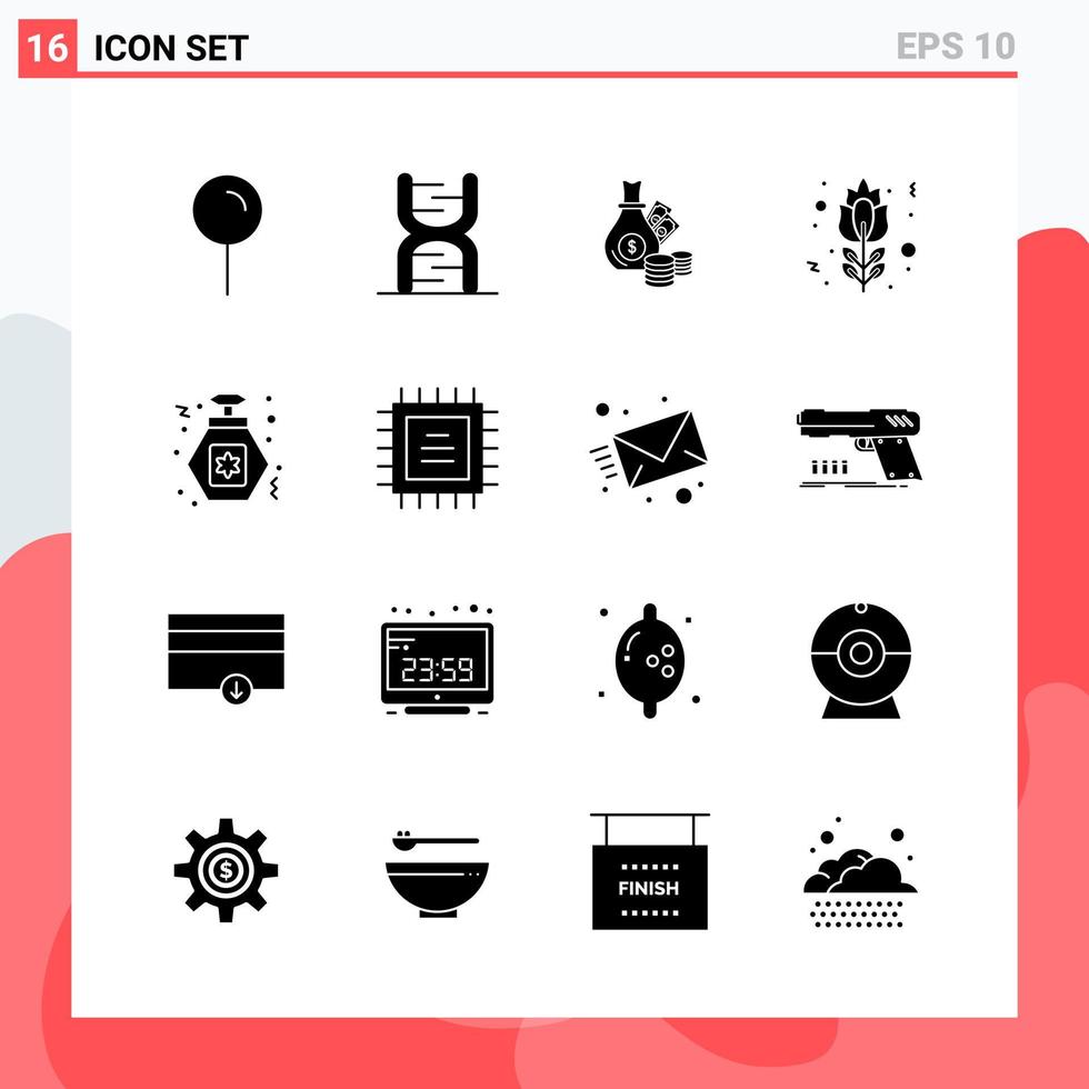 colección de 16 iconos vectoriales en estilo sólido. símbolos de glifos modernos para web y móvil. signo de icono sólido aislado sobre fondo blanco. 16 iconos. vector