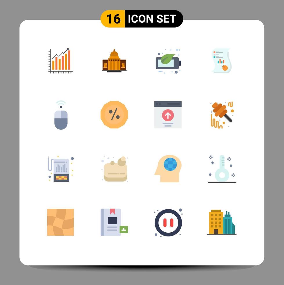 Pictogram Set of 16 Simple Flat Colors of battery ecology america eco building Editable Pack of Creative Vector Design Elements