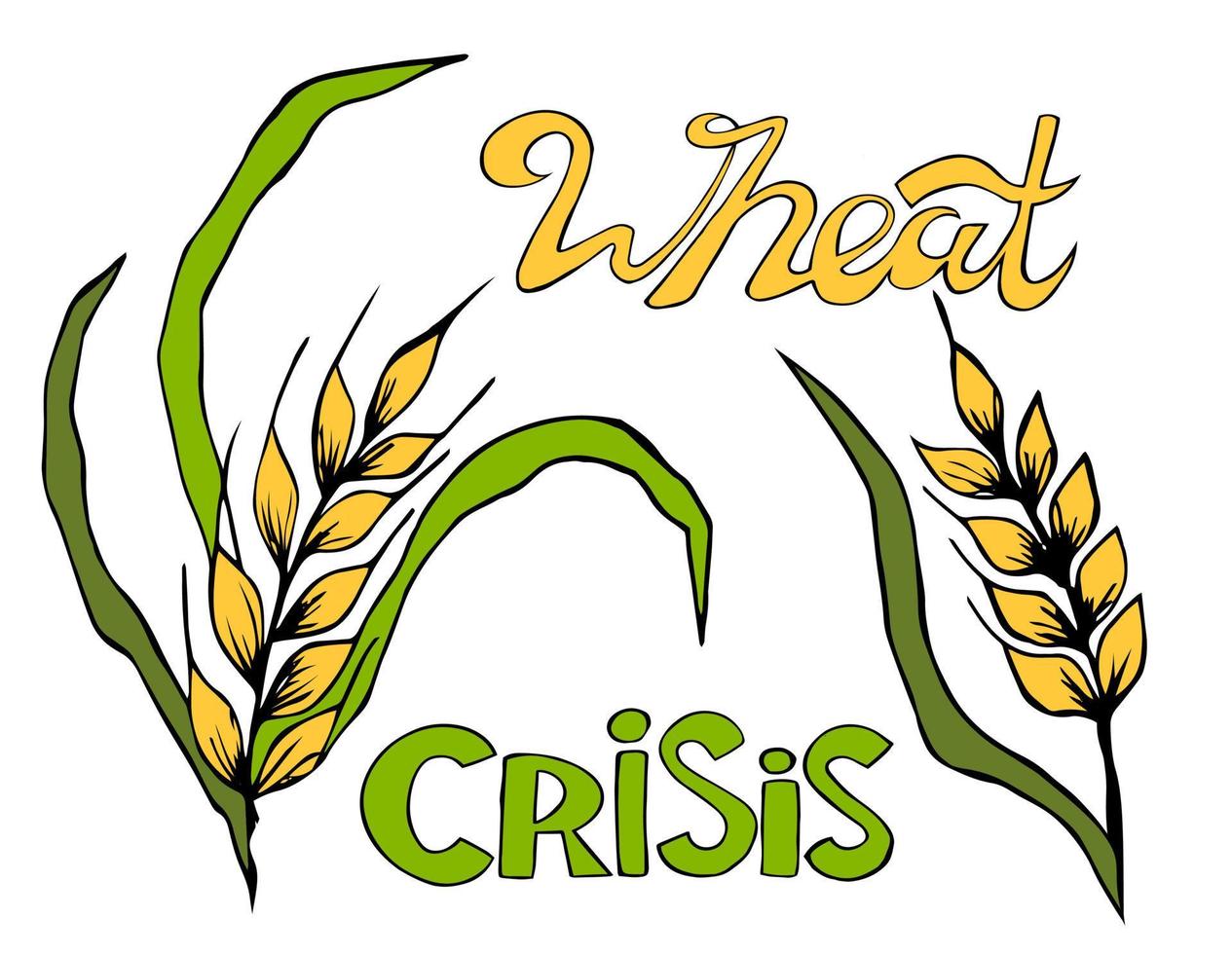Set ears of wheat, barley with leaves. crisis and crop failure. Global food inflation and hunger. The problem of food insecurity in the world. Price growth for wheat seeds on the chart. vector