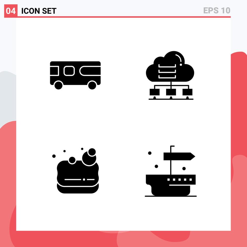 Set of 4 Modern UI Icons Symbols Signs for bus soap vehicle data lotus Editable Vector Design Elements