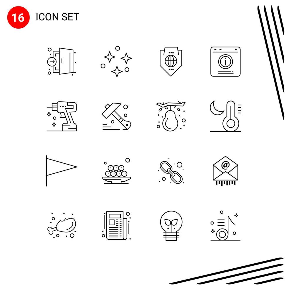 Pack of 16 creative Outlines of help chat stars bubble globe Editable Vector Design Elements