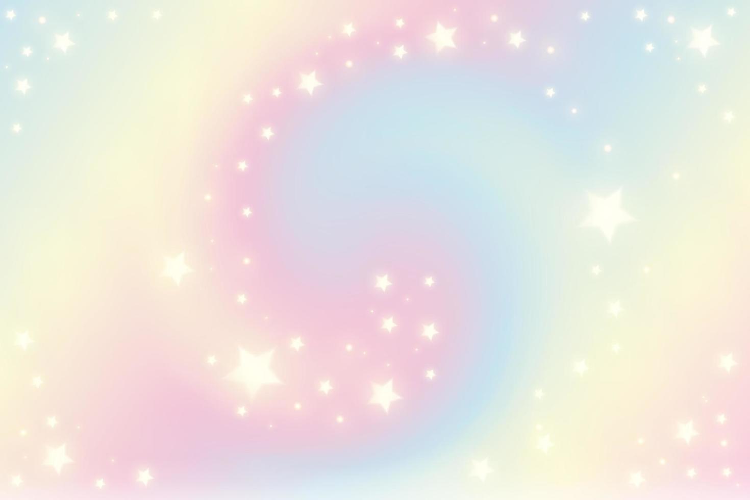 fondo de remolino de arco iris pastel con estrellas. patrón de unicornio de neón de fantasía. cielo multicolor brillante. ilustración vectorial vector