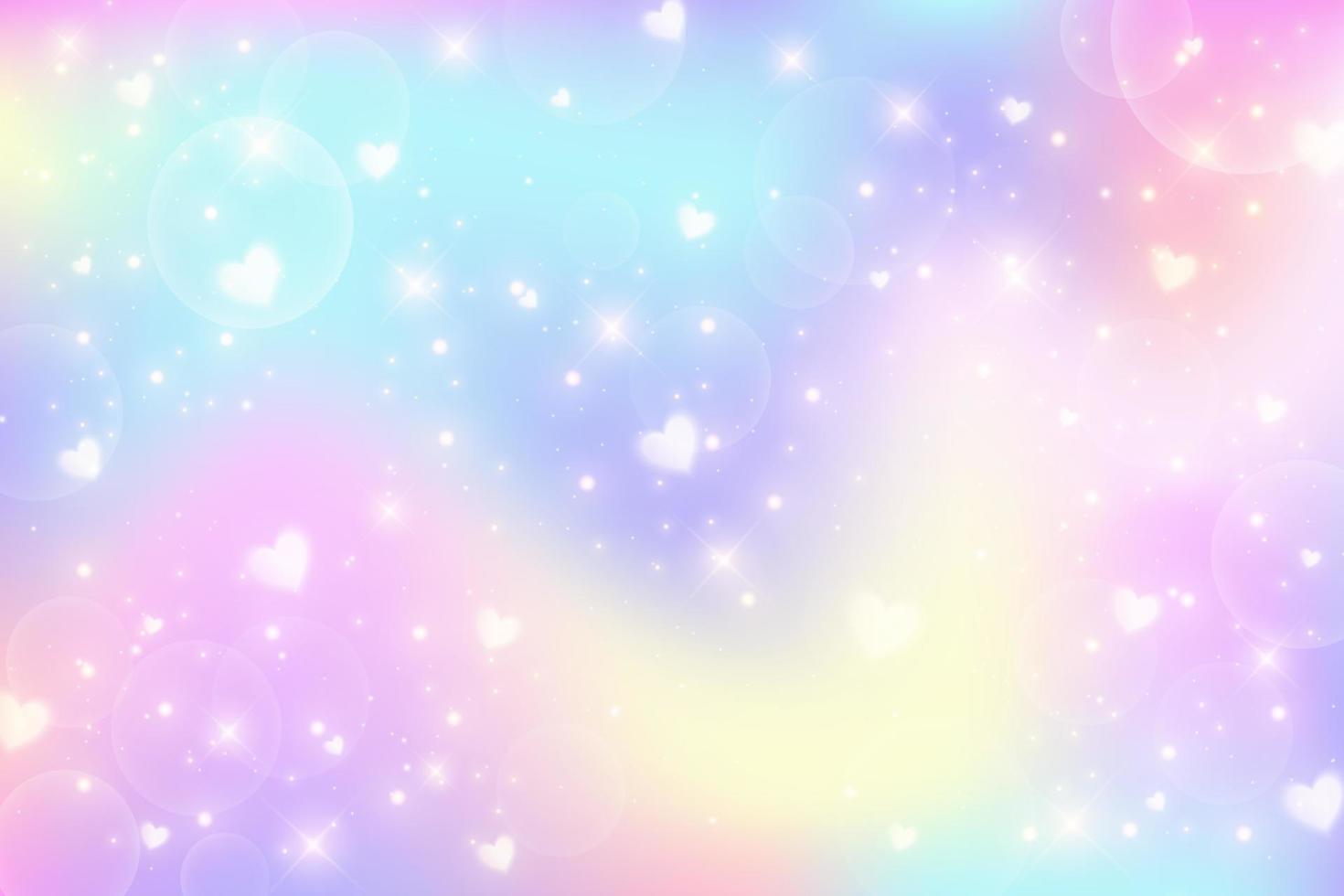 ilustración de acuarela de fantasía con cielo pastel arco iris con estrellas y corazones. telón de fondo cósmico de unicornio abstracto. ilustración de vector de niña de dibujos animados.