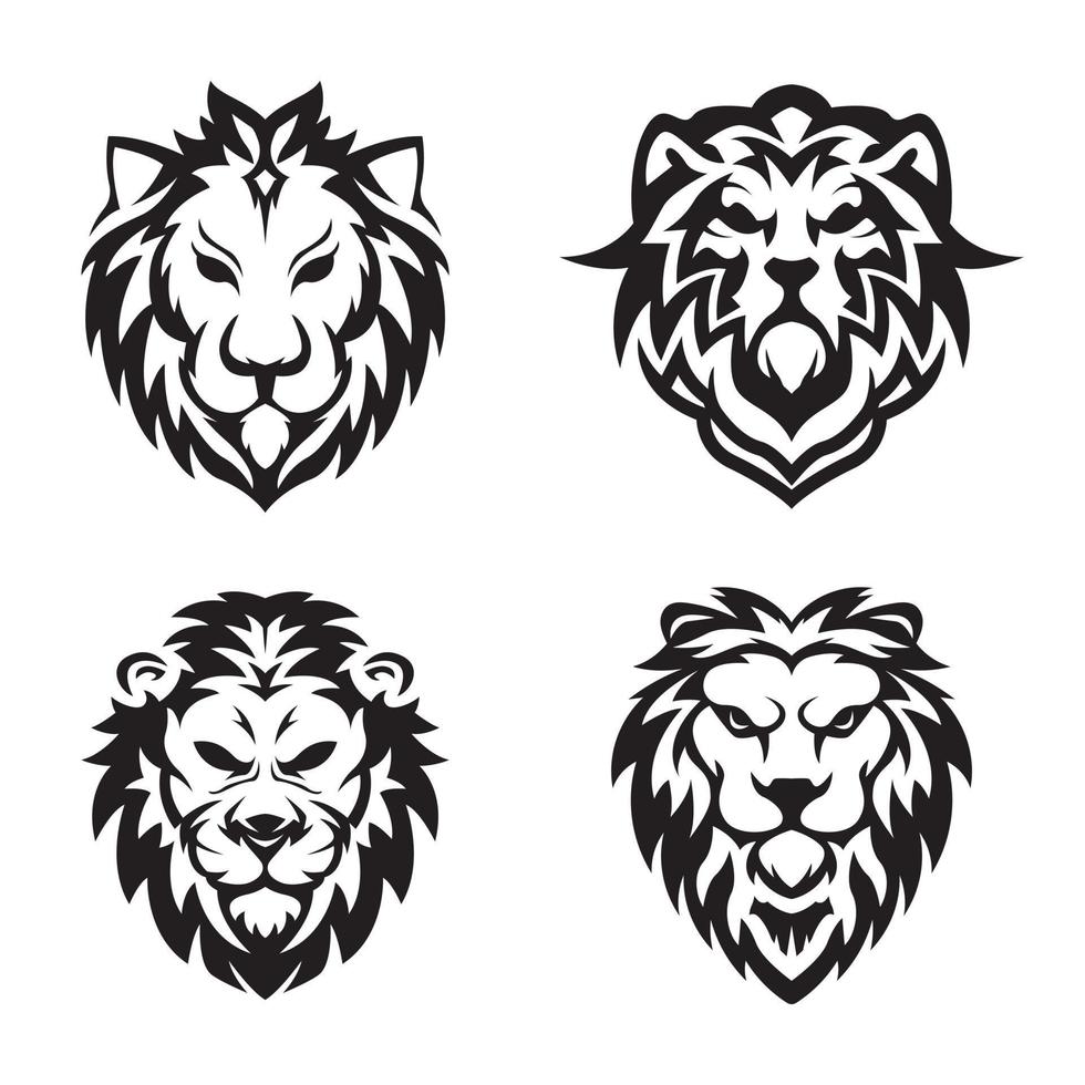 lion head logo collection. lion tattoo. vector illustration