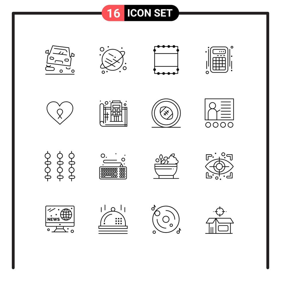 Universal Icon Symbols Group of 16 Modern Outlines of blue print romance maximize love accounts Editable Vector Design Elements