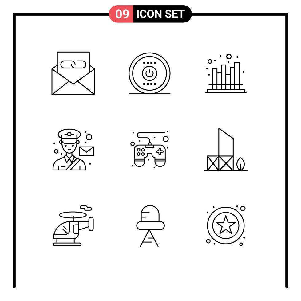 Set of 9 Commercial Outlines pack for post mail power avatar market Editable Vector Design Elements