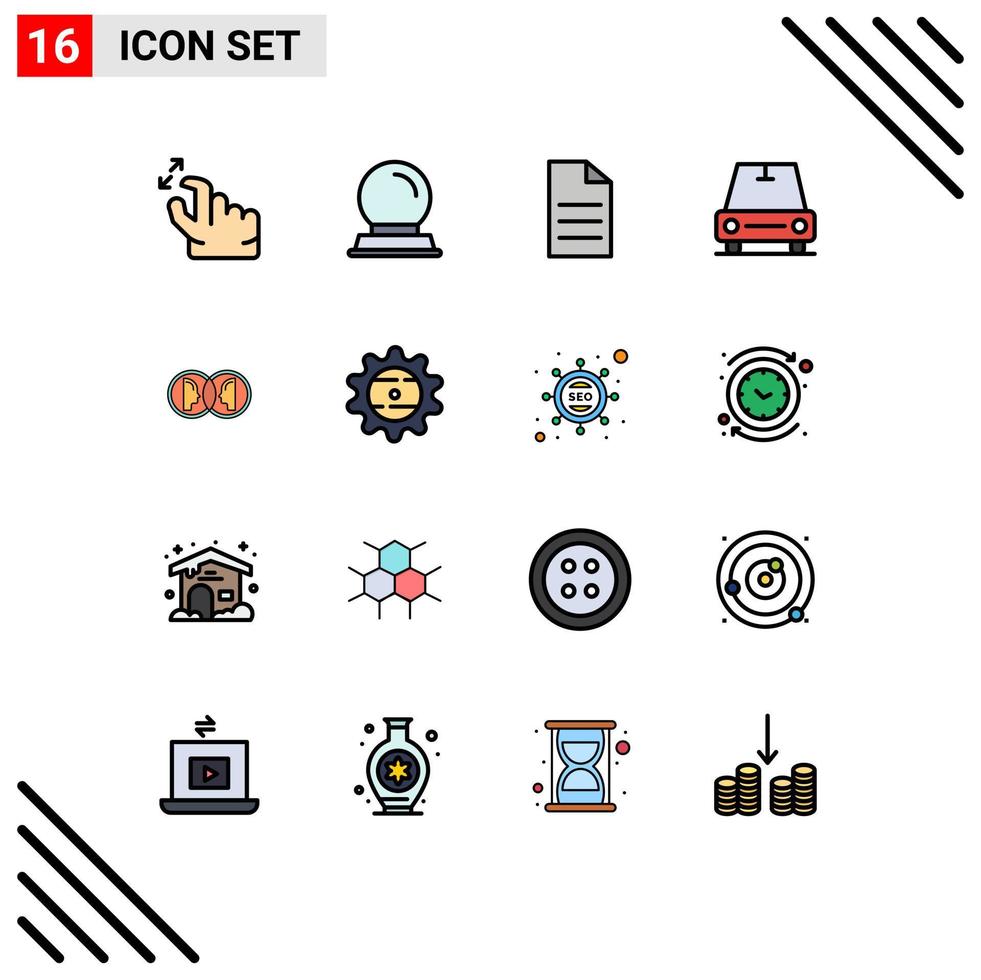 Set of 16 Vector Flat Color Filled Lines on Grid for duplicate face data coin vehicles Editable Creative Vector Design Elements