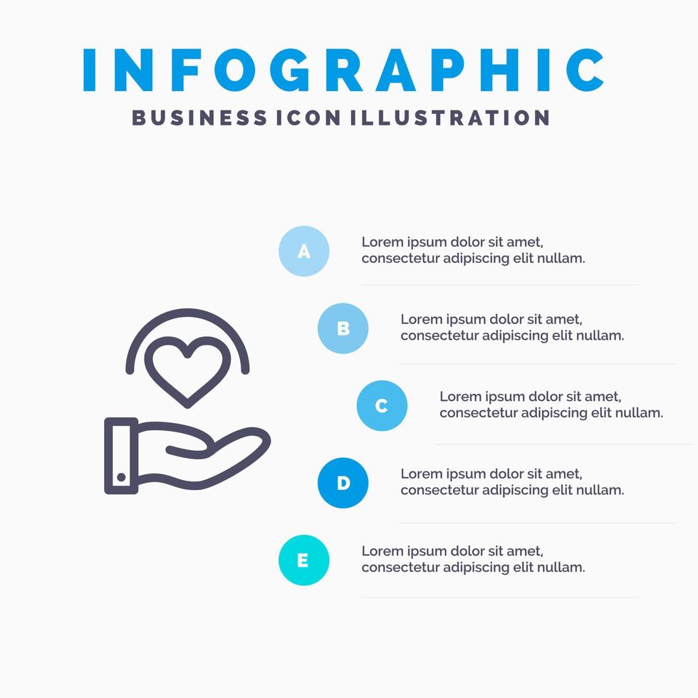 Medical Care Heart Hand Line icon with 5 steps presentation infographics Background vector