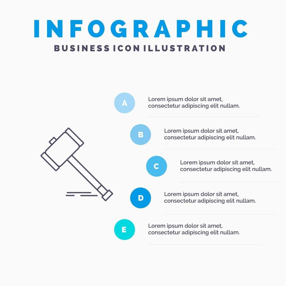 Action Auction Court Gavel Hammer Law Legal Line icon with 5 steps presentation infographics Background vector