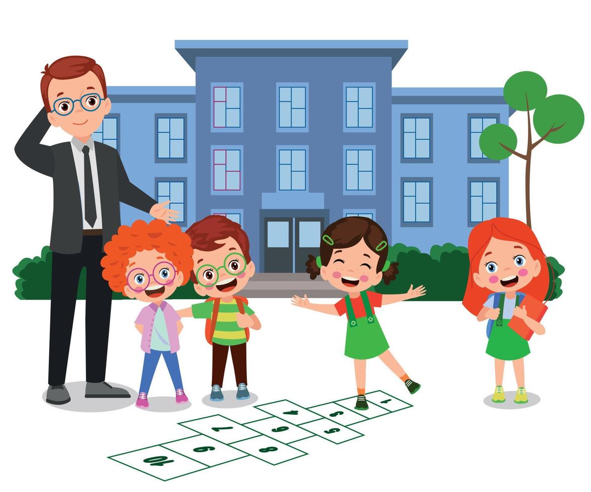 classroom teacher and cute students vector