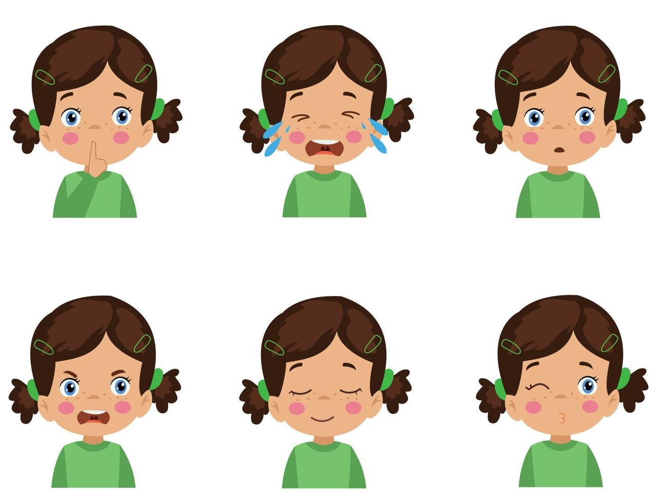 cute kid face expression emoji emoticon set vector