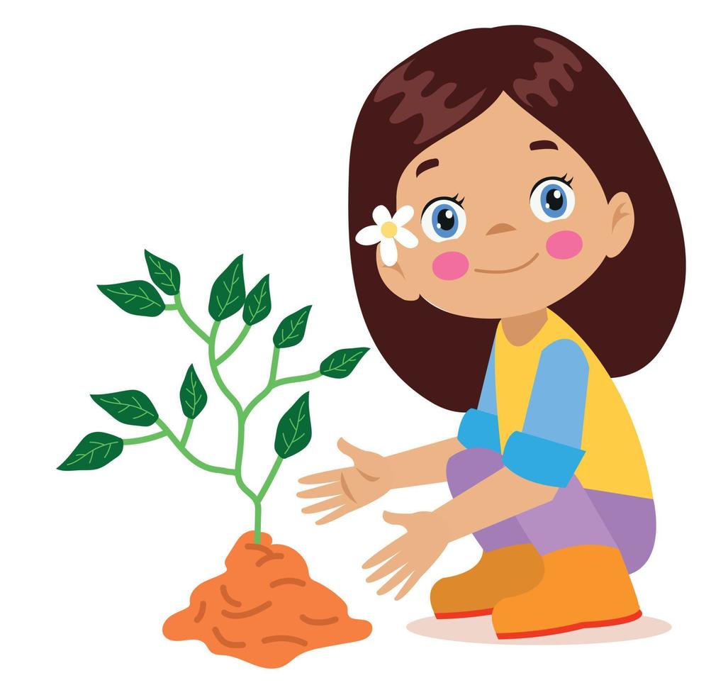 cute little happy boy planting a sapling 14829839 Vector Art at Vecteezy