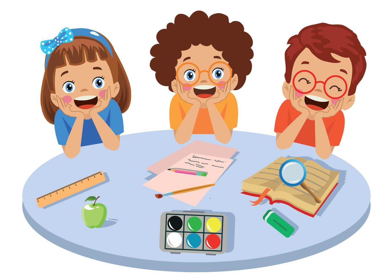 cute students around round table vector