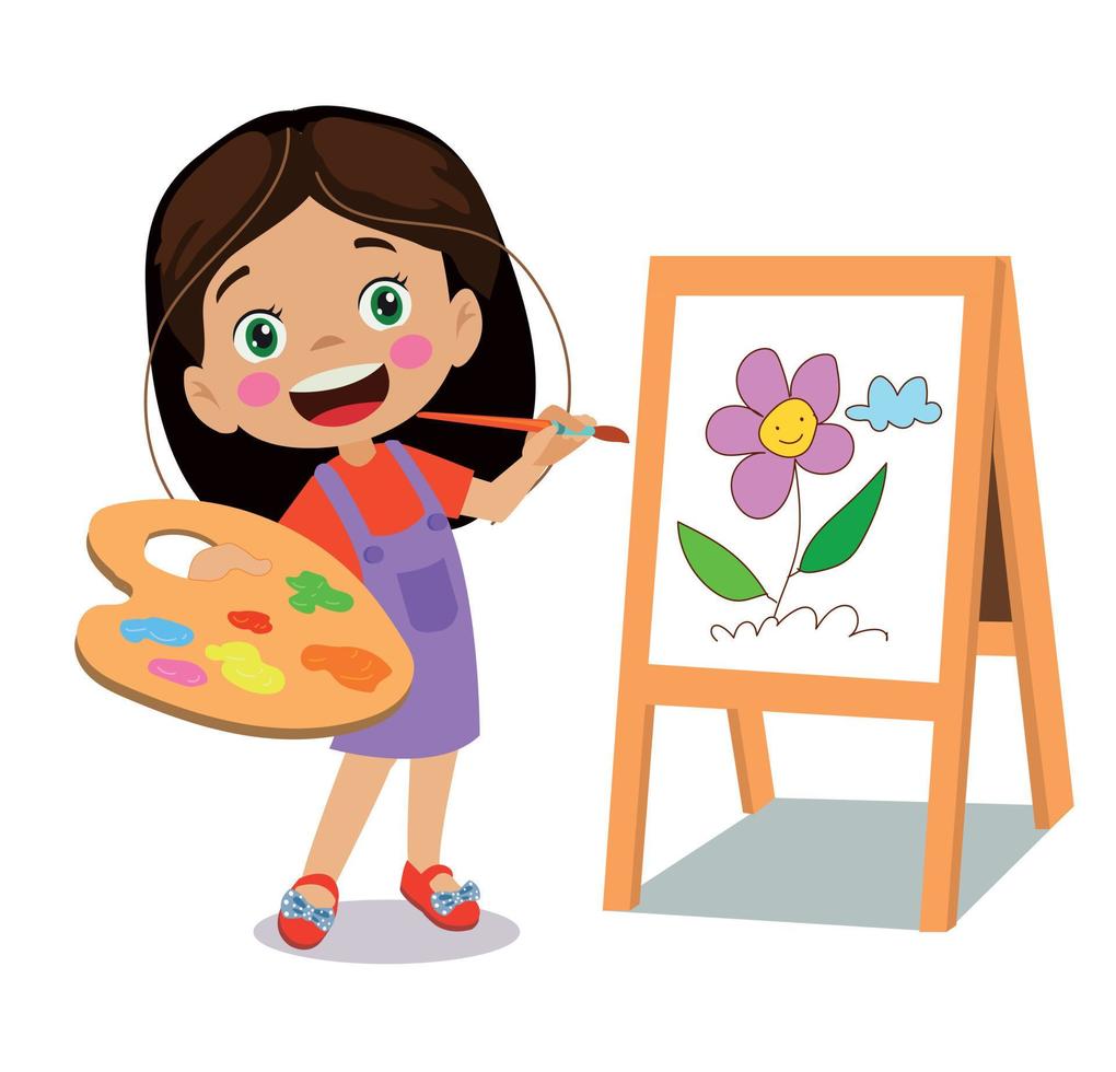 lindo pintor niño pintando color vector