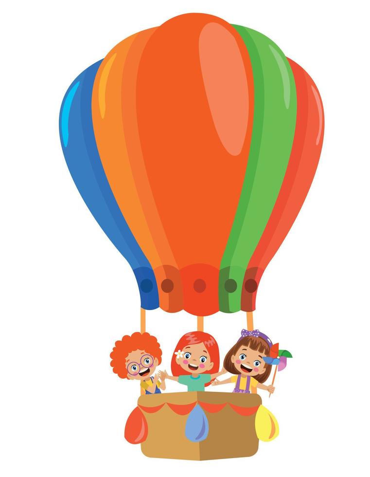 cute happy kids riding balloon vector