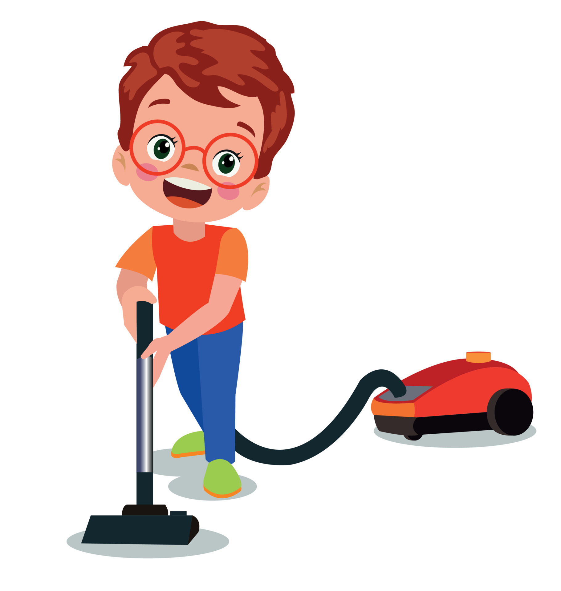 cute boy sweeping house with vacuum cleaner 14829889 Vector Art at Vecteezy