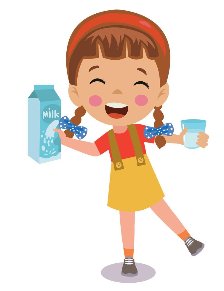 niño lindo feliz bebe leche fresca vector