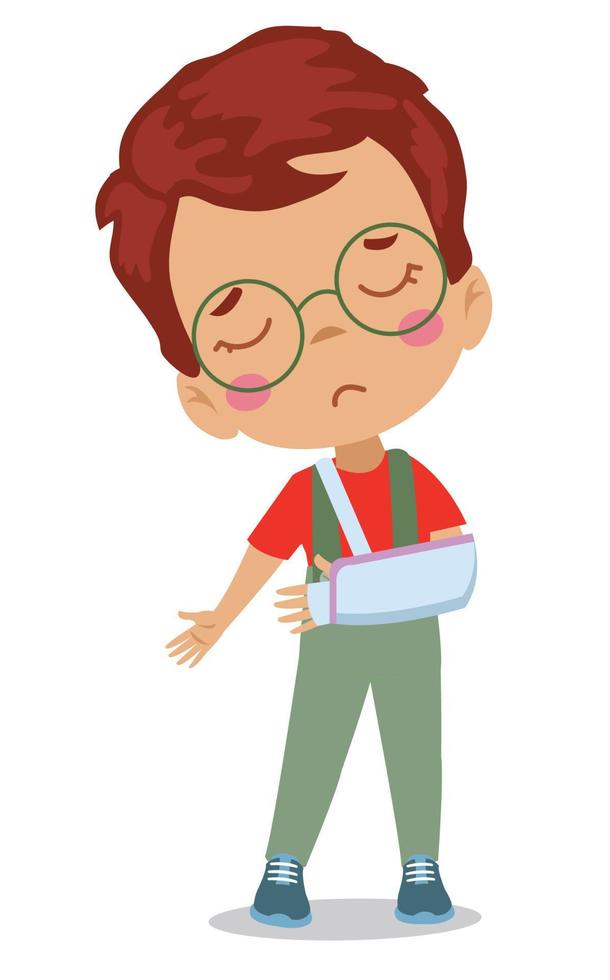 sad child with broken arm vector