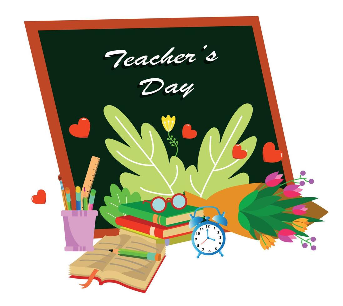 cute teacher teaching in front of classroom lesson board vector