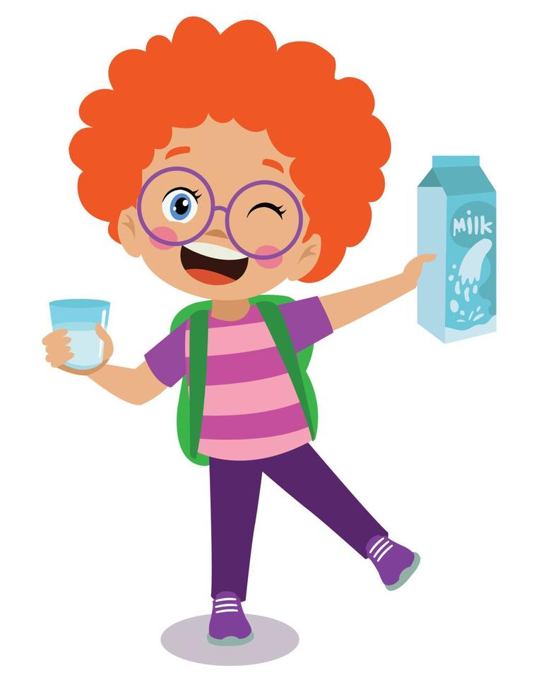happy cute kid boy drink fresh milk vector