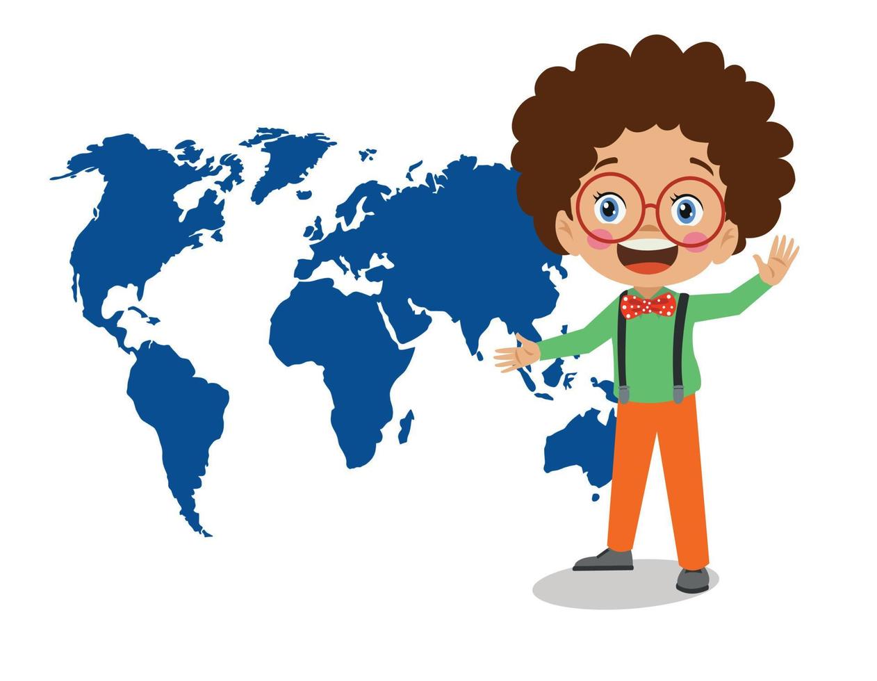 cute boy showing location on map vector