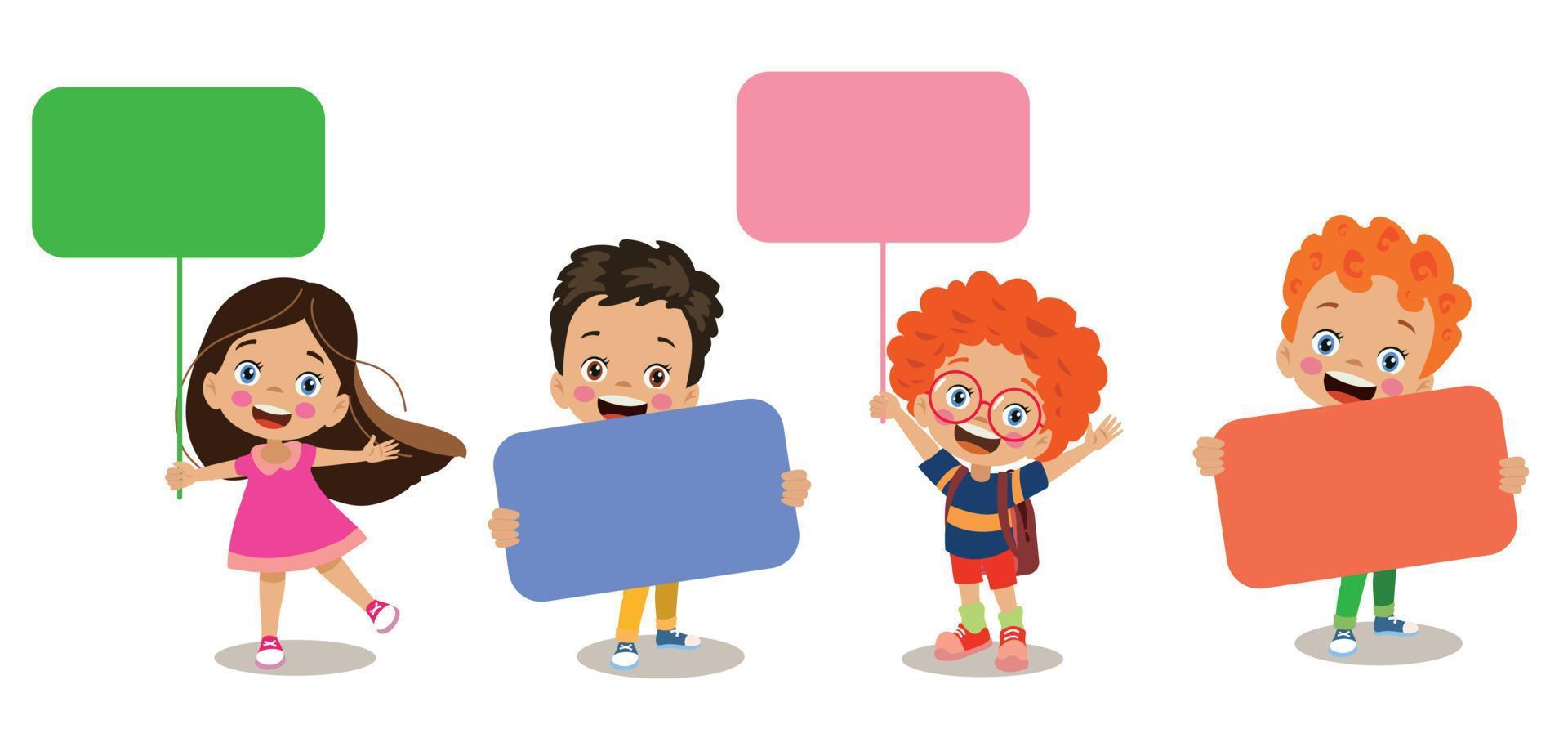 cute kids holding banneryour text here vector