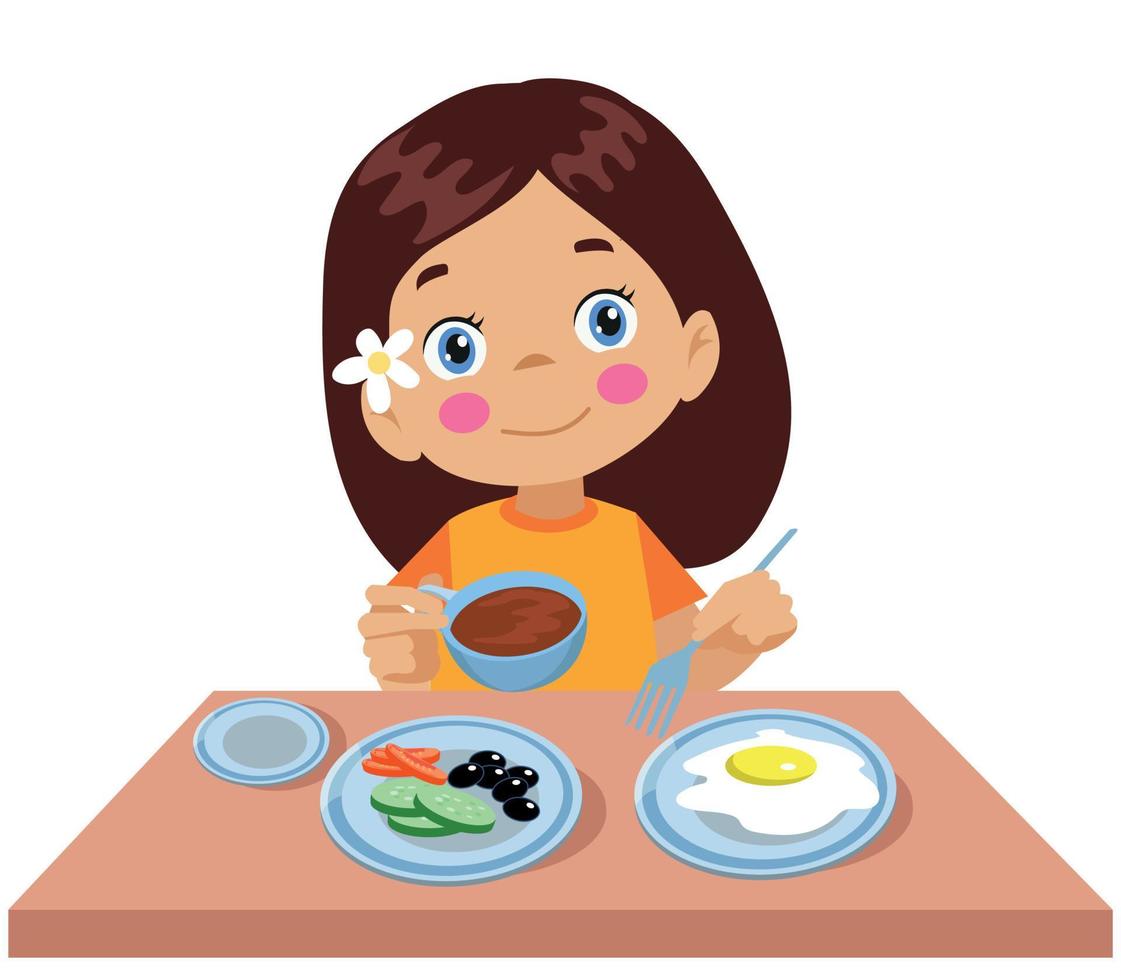 cute little boy having breakfast vector