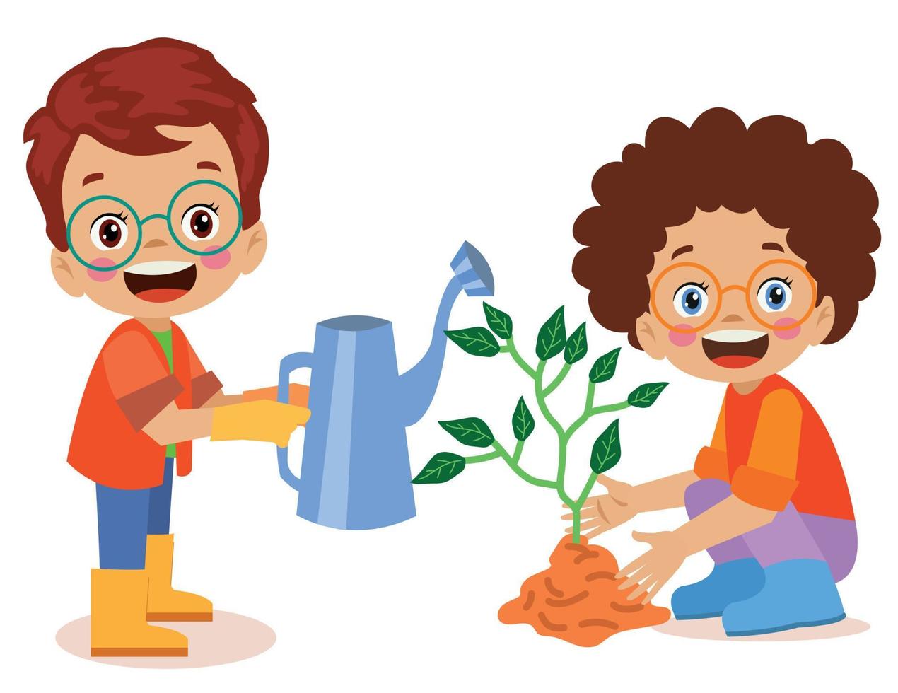 cute little happy boy planting a sapling vector