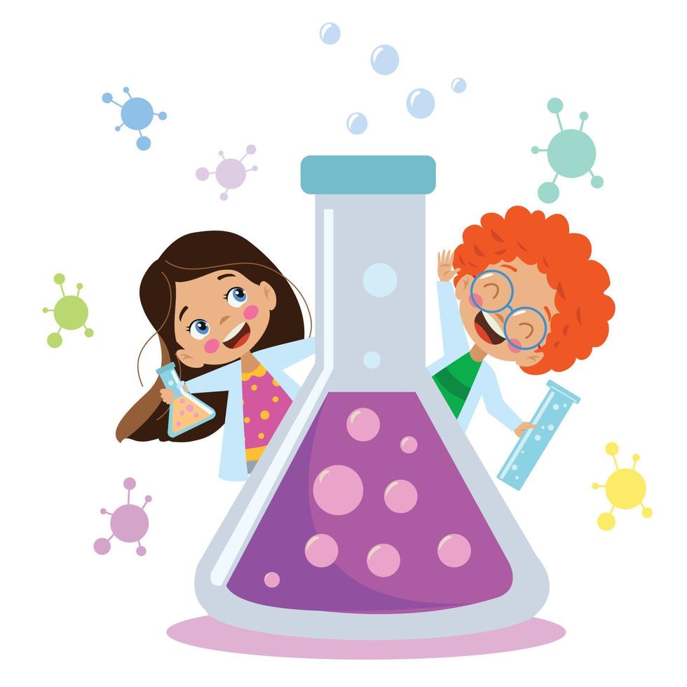 cute students experimenting in lab vector