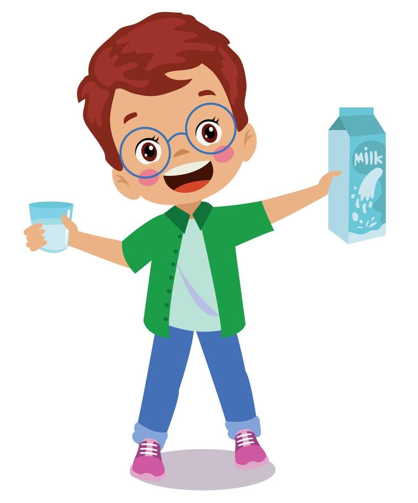 happy cute kid boy drink fresh milk vector