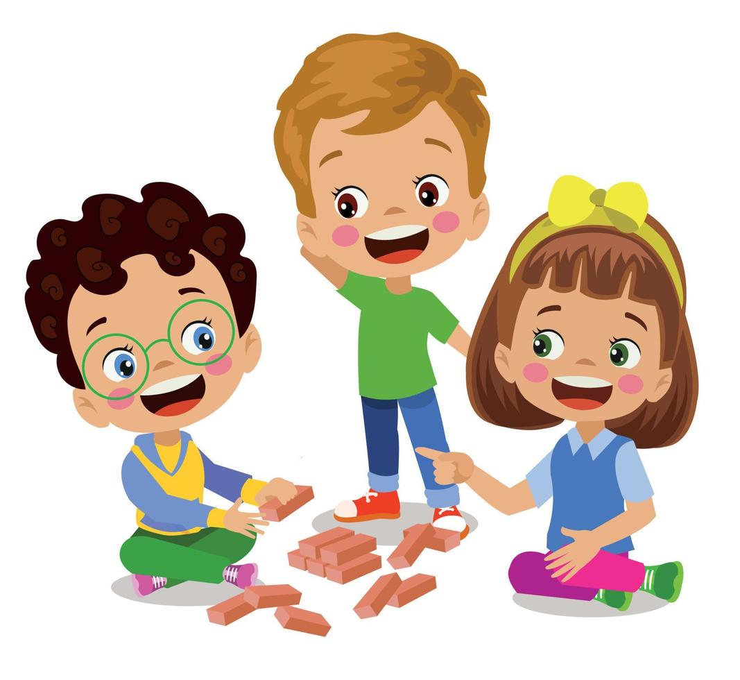 cute happy kids playing games vector