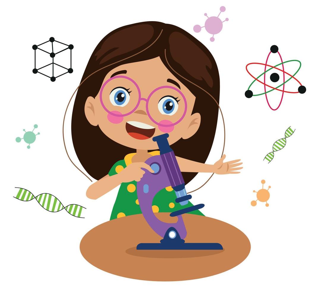 cute student girl experimenting in lab vector