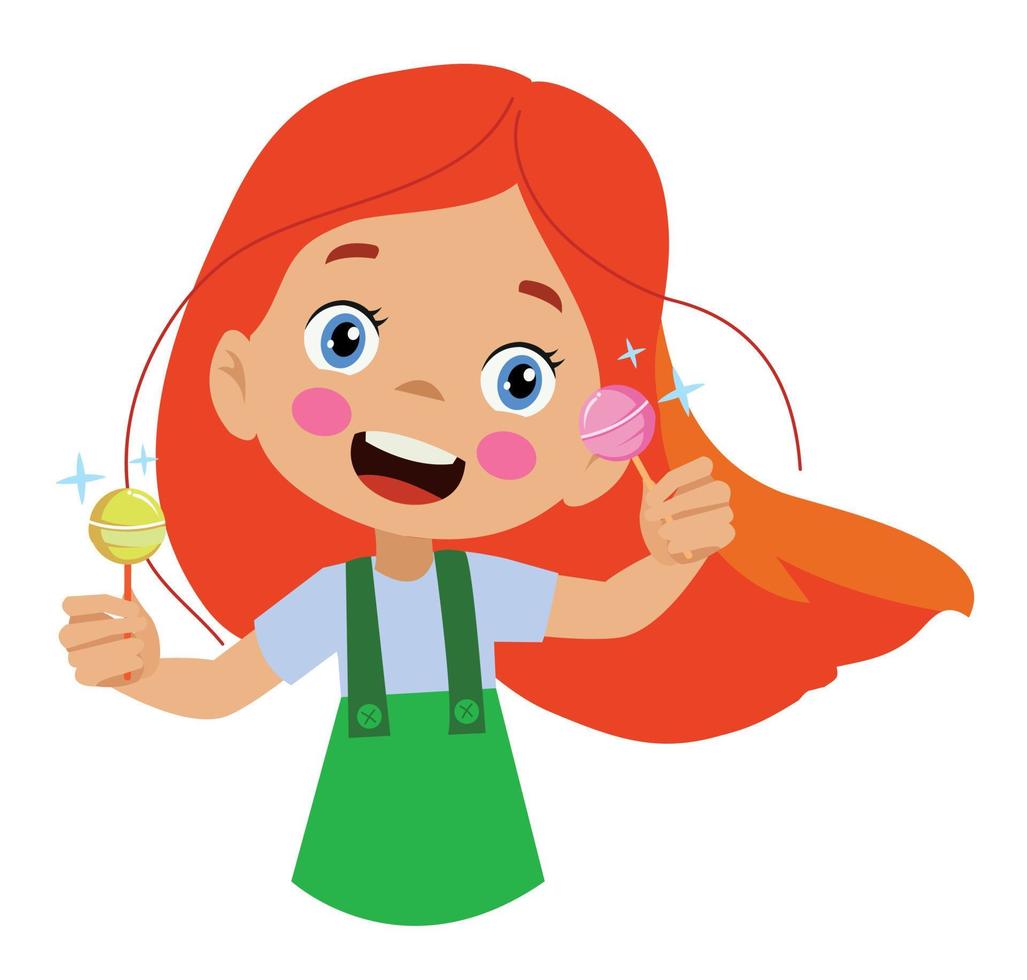 Funny girl holding lolipop Cute cartoon kid with sweet candy vector