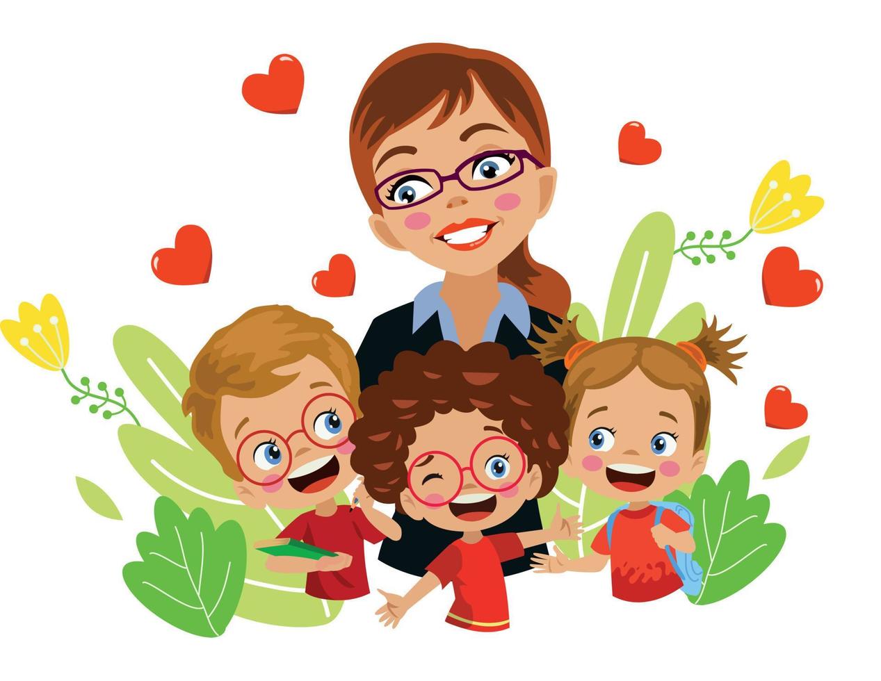 teacher and cute kids teachers day vector