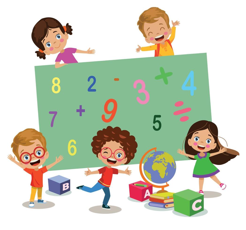 conjunto de números planos coloridos y niños vector
