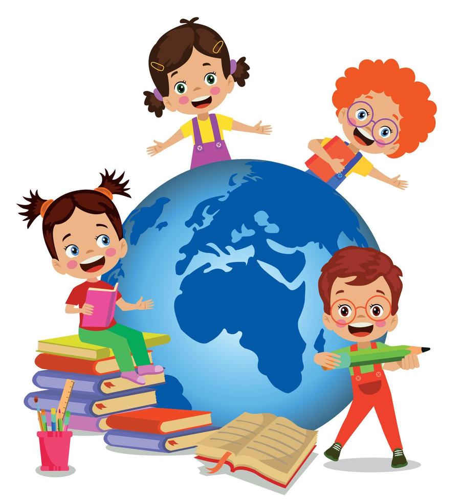 tiny cute happy kids with books vector