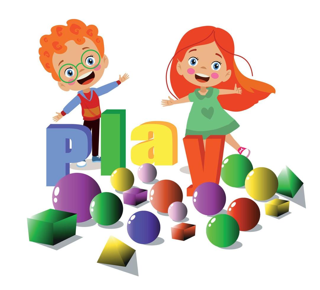 kids playing with colorful balls and geometric shapes vector