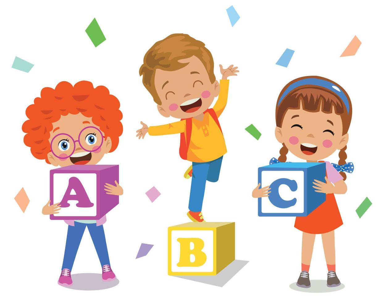 letter cubes and cute kids vector