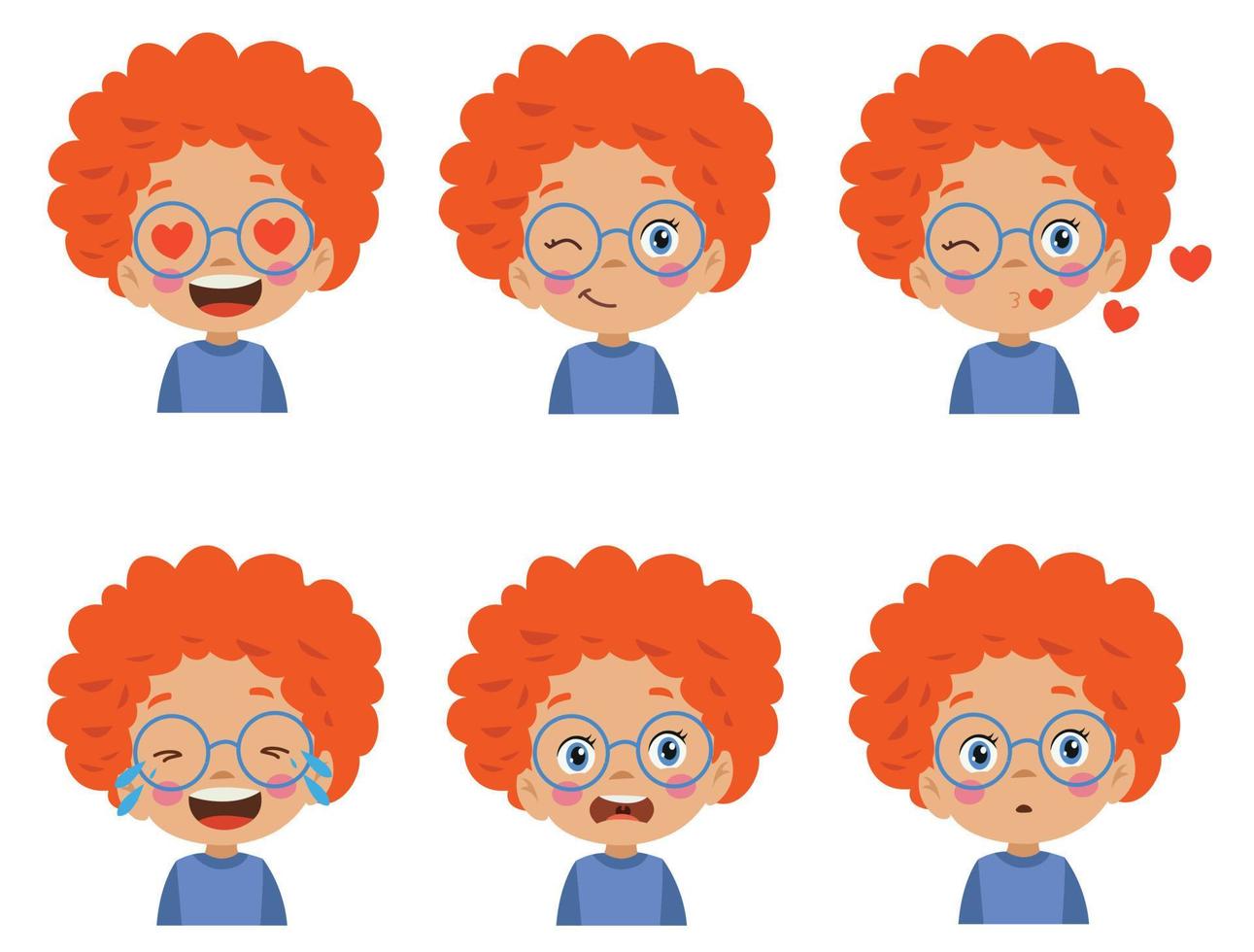 cute kid face expression emoji emoticon set vector
