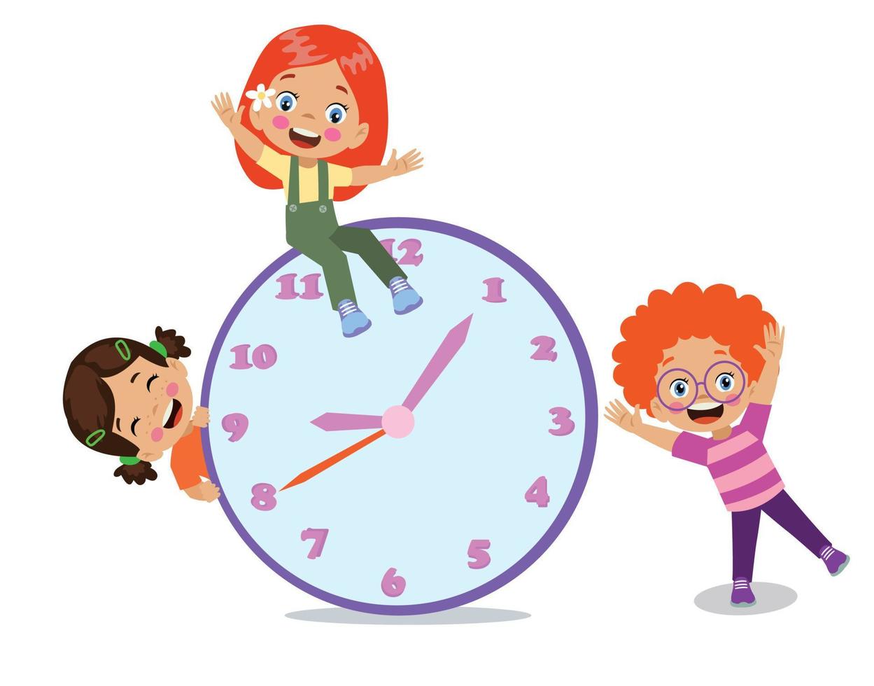 cute happy kids holding clock vector