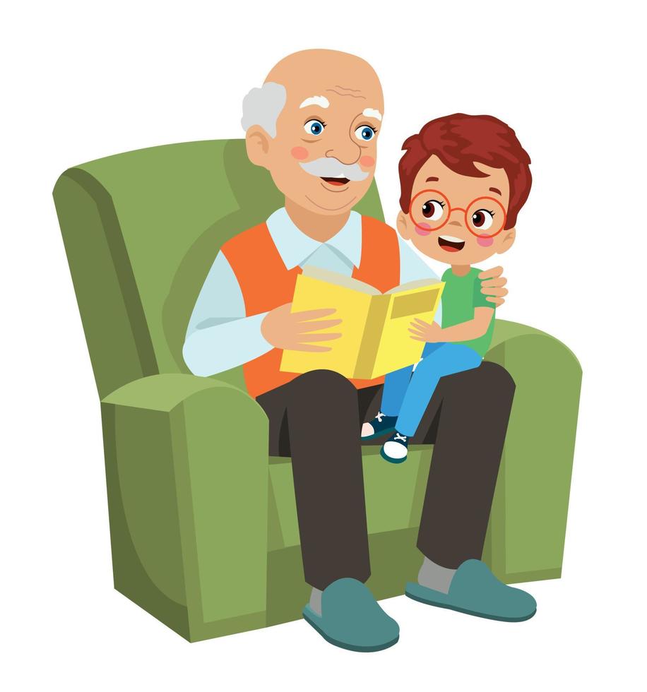 abuelo leyendo a niños lindos vector